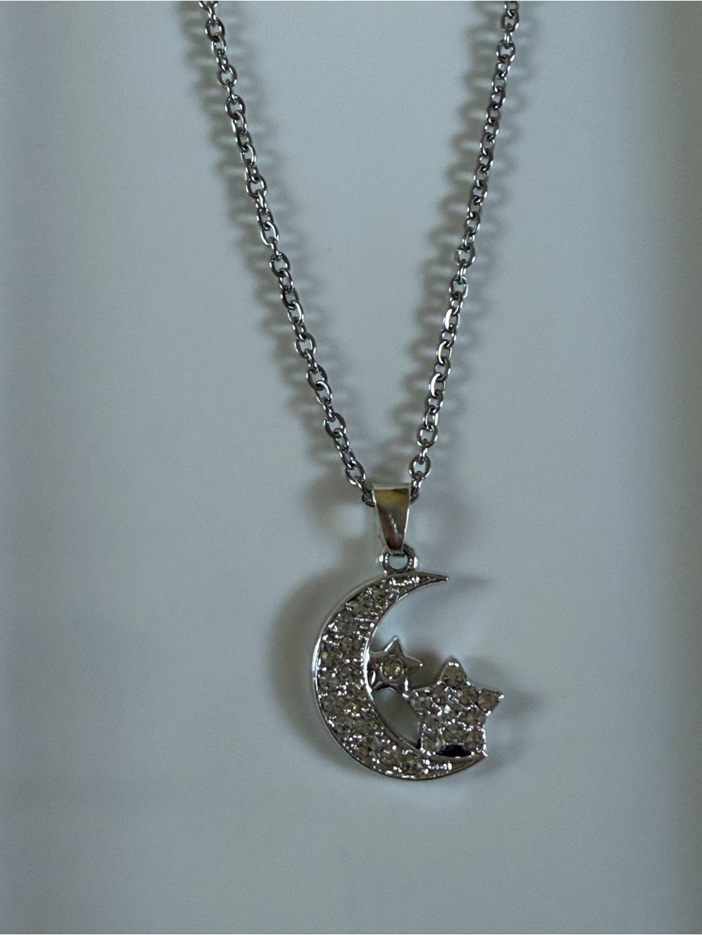 Silver Moon & Star Pendant Necklace - Silver